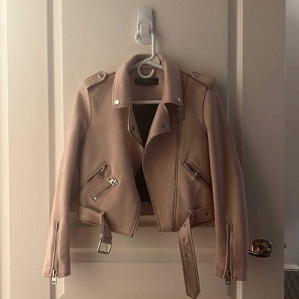 Zara Blush Pink Faux Suede Moto Jacket